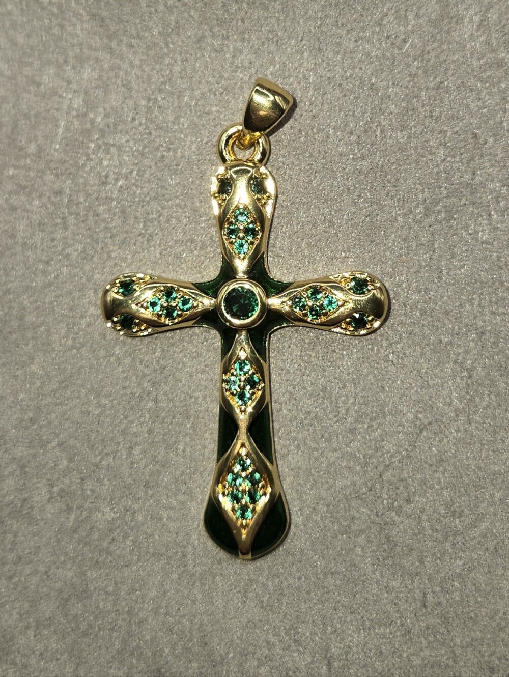 Freida Rothman "Vault" Gold Green Cross Pendant Necklace 14k Over Brass